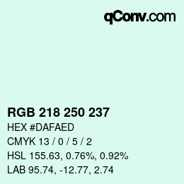 Farbcode: RGB 218 250 237 | qconv.com