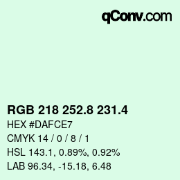 カラーコード: RGB 218 252.8 231.4 | qconv.com