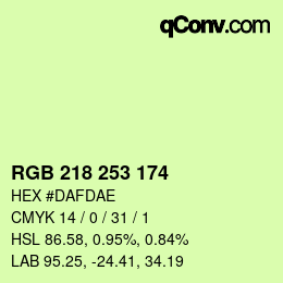 Color code: RGB 218 253 174 | qconv.com