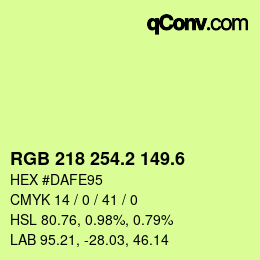 カラーコード: RGB 218 254.2 149.6 | qconv.com
