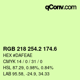カラーコード: RGB 218 254.2 174.6 | qconv.com