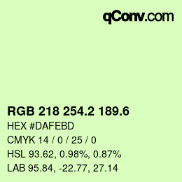カラーコード: RGB 218 254.2 189.6 | qconv.com
