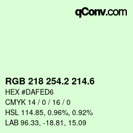 カラーコード: RGB 218 254.2 214.6 | qconv.com