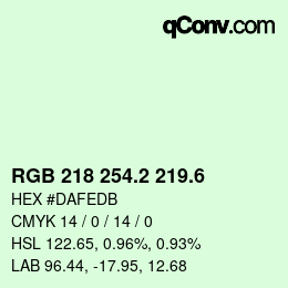 カラーコード: RGB 218 254.2 219.6 | qconv.com