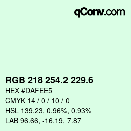 カラーコード: RGB 218 254.2 229.6 | qconv.com
