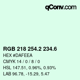 カラーコード: RGB 218 254.2 234.6 | qconv.com