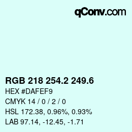 カラーコード: RGB 218 254.2 249.6 | qconv.com