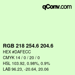 カラーコード: RGB 218 254.6 204.6 | qconv.com