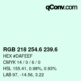 カラーコード: RGB 218 254.6 239.6 | qconv.com