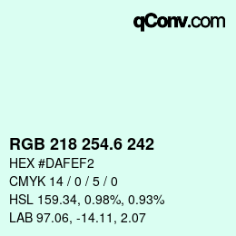 カラーコード: RGB 218 254.6 242 | qconv.com
