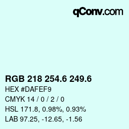 カラーコード: RGB 218 254.6 249.6 | qconv.com