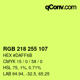 Color code: RGB 218 255 107 | qconv.com