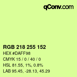 Color code: RGB 218 255 152 | qconv.com