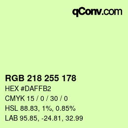 Color code: RGB 218 255 178 | qconv.com