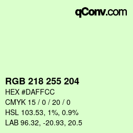 カラーコード: RGB 218 255 204 | qconv.com