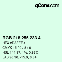 カラーコード: RGB 218 255 233.4 | qconv.com