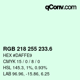 カラーコード: RGB 218 255 233.6 | qconv.com