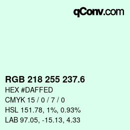 カラーコード: RGB 218 255 237.6 | qconv.com