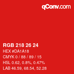 颜色代码: RGB 218 26 24 | qconv.com