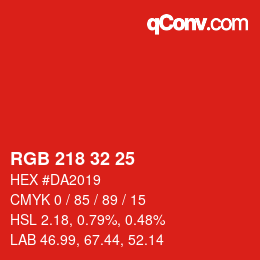 カラーコード: RGB 218 32 25 | qconv.com