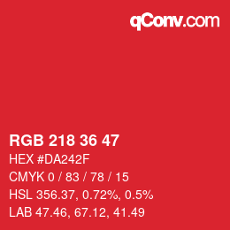 Color code: RGB 218 36 47 | qconv.com