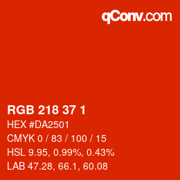カラーコード: RGB 218 37 1 | qconv.com