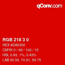 Color code: RGB 218 3 0 | qconv.com