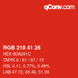 Código de color: RGB 218 41 28 | qconv.com