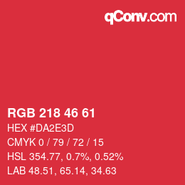 Color code: RGB 218 46 61 | qconv.com