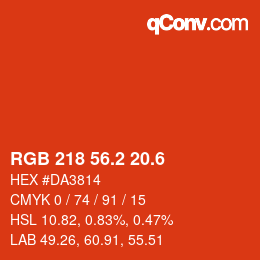 カラーコード: RGB 218 56.2 20.6 | qconv.com