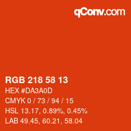 Farbcode: RGB 218 58 13 | qconv.com
