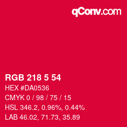 Color code: RGB 218 5 54 | qconv.com