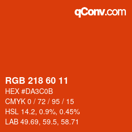 カラーコード: RGB 218 60 11 | qconv.com