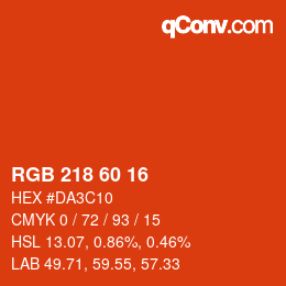 カラーコード: RGB 218 60 16 | qconv.com