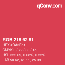 Color code: RGB 218 62 81 | qconv.com