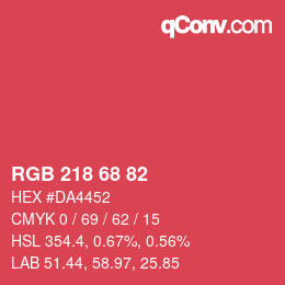 Color code: RGB 218 68 82 | qconv.com