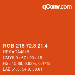 カラーコード: RGB 218 72.8 21.4 | qconv.com