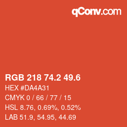 カラーコード: RGB 218 74.2 49.6 | qconv.com