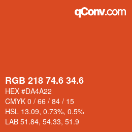 カラーコード: RGB 218 74.6 34.6 | qconv.com
