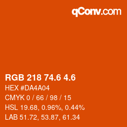カラーコード: RGB 218 74.6 4.6 | qconv.com