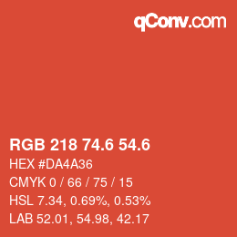 カラーコード: RGB 218 74.6 54.6 | qconv.com