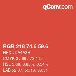 カラーコード: RGB 218 74.6 59.6 | qconv.com