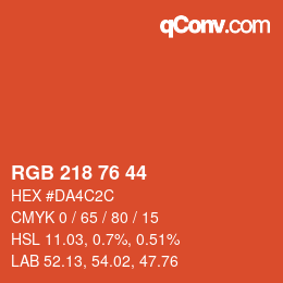 Color code: RGB 218 76 44 | qconv.com