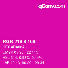 カラーコード: RGB 218 8 169 | qconv.com