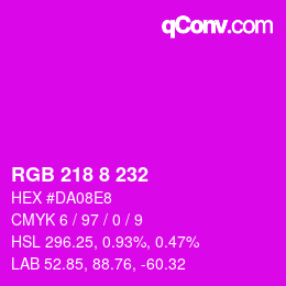 颜色代码: RGB 218 8 232 | qconv.com