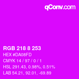 颜色代码: RGB 218 8 253 | qconv.com