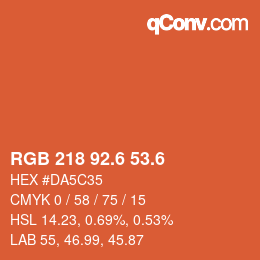 カラーコード: RGB 218 92.6 53.6 | qconv.com