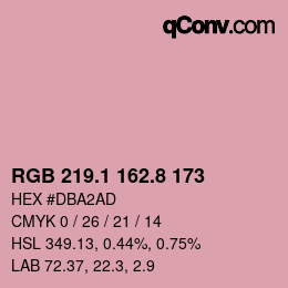 カラーコード: RGB 219.1 162.8 173 | qconv.com