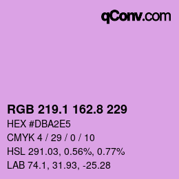 カラーコード: RGB 219.1 162.8 229 | qconv.com