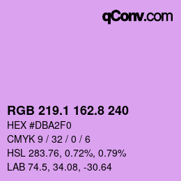 カラーコード: RGB 219.1 162.8 240 | qconv.com